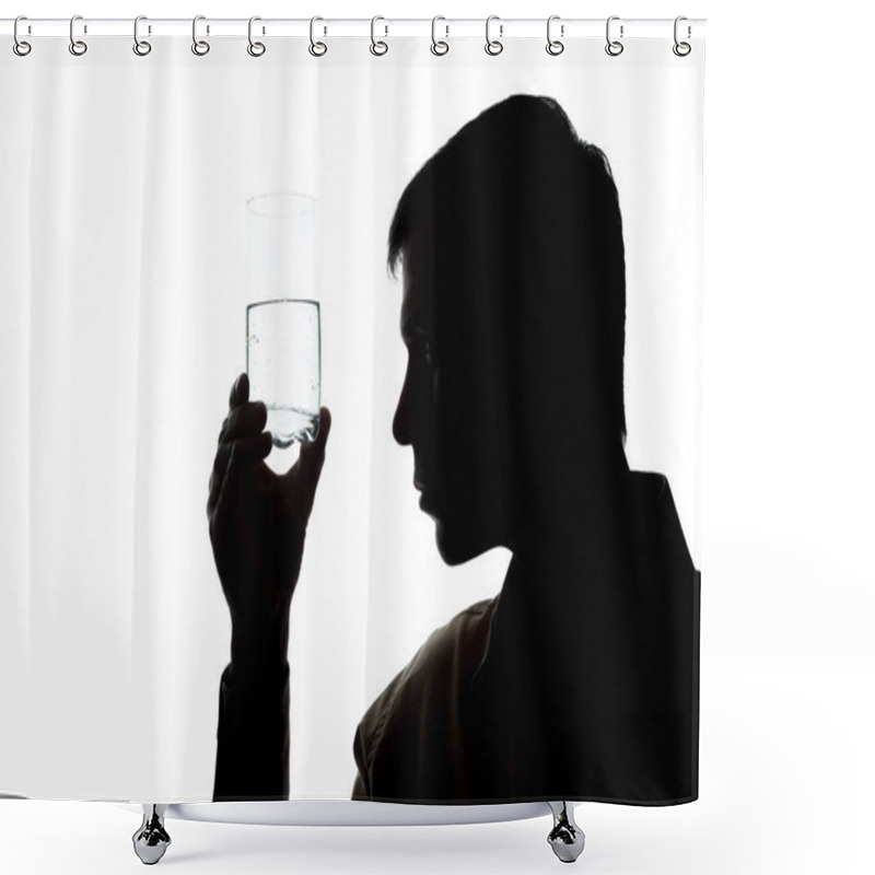 Personality  Young Man Drinks, Checks The Quality Of Soda Water - Silhouette Shower Curtains