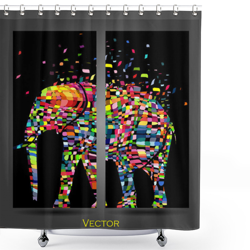 Personality  Vector Illustration Of A Abstract Elephant Animal  In Graphic Style, Business Card. Shower Curtains