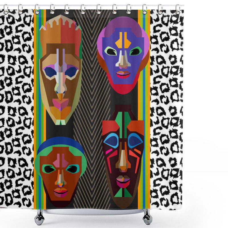 Personality  Seamless Vector Border With Shamanic Masks And Animal Prints. Shower Curtains