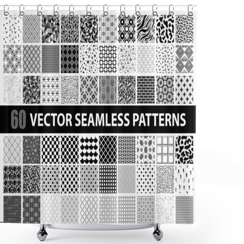 Personality  Mega Pack Of 60 Black And White Vector Seamless Detailed Patterns: Abstract, Vintage, Retro, Animals, Cloth, Technology And Geometric. Vector Illustration Shower Curtains