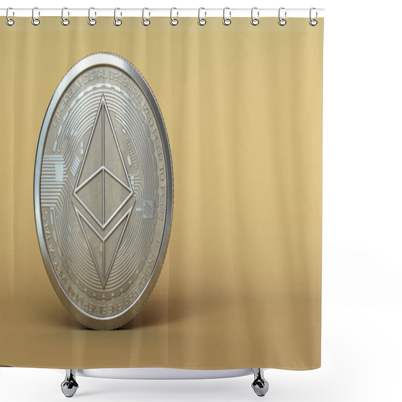 Personality  3d Illustration Of Ethereum Silver Coin On Beige Background Shower Curtains