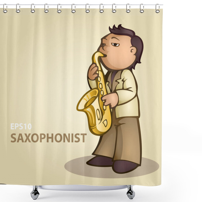 Personality  Cartoon Saxophonist. Vector Illustration. Shower Curtains