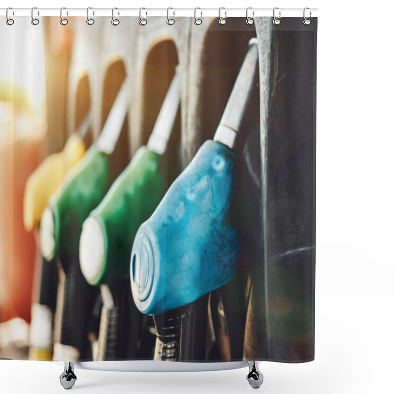 Personality  Fuel Pump Filling Nozzles At Gas Station, Close Up View Shower Curtains