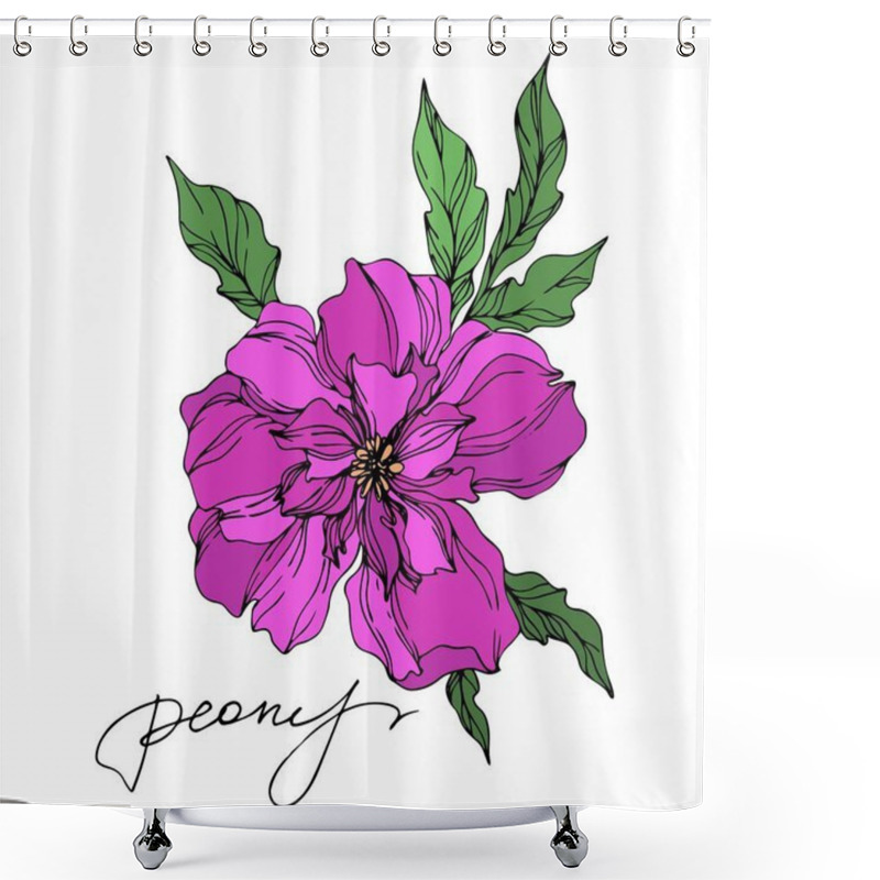 Personality  Peony Floral Botanical Flowers. Black And White Engraved Ink Art. Isolated Peonies Illustration Element. Shower Curtains