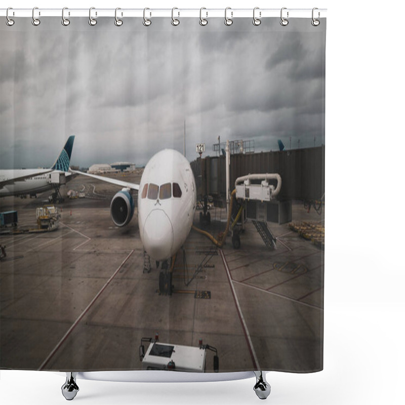 Personality  A Large Aeroplane Is Parked At Newark Airport In The USA Shower Curtains