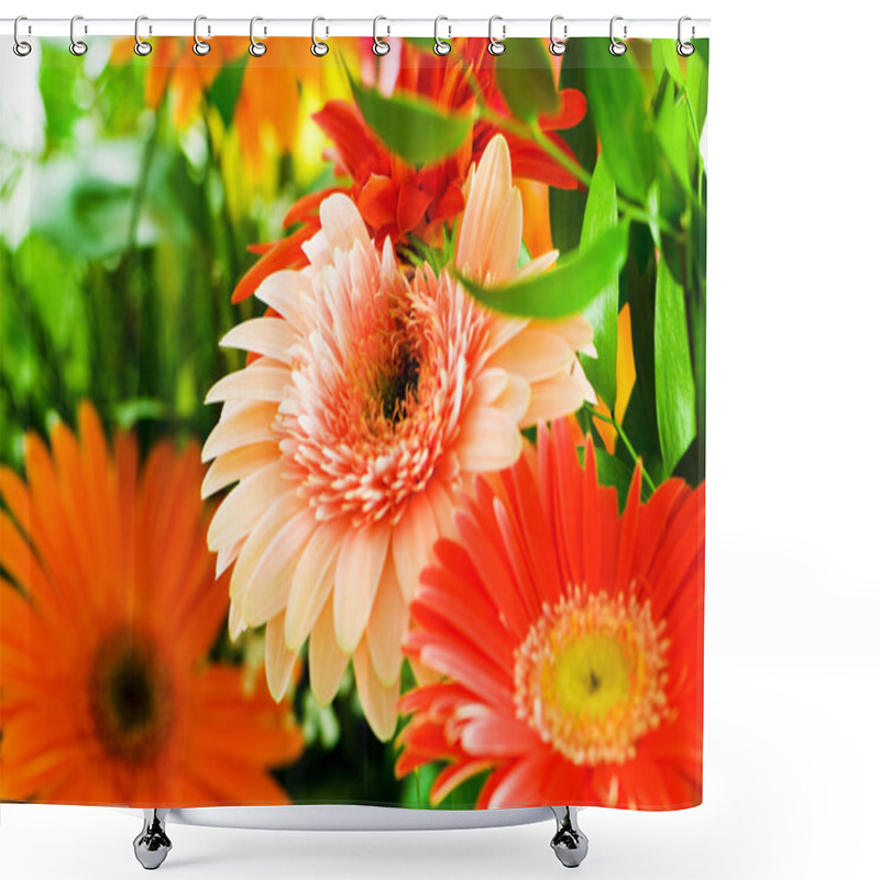 Personality  Gerbera Flowers Agaisnt Green Shower Curtains