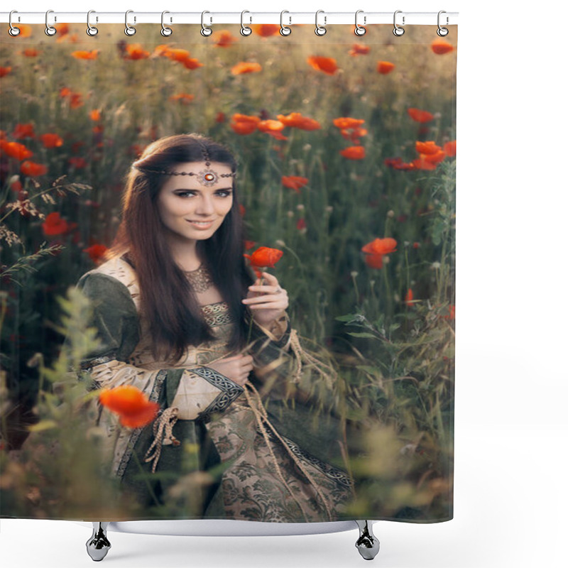 Personality  Medieval Princess In A Field Of Poppies Shower Curtains