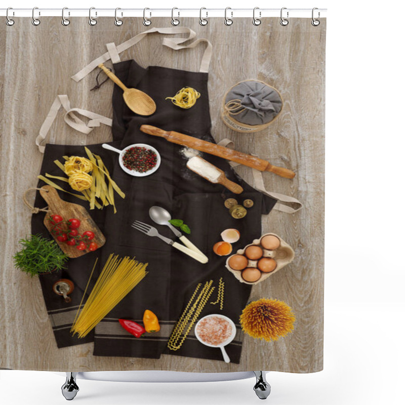 Personality  Kitchen Apron With Ingredients And Props Shower Curtains