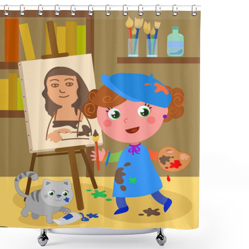 Personality  Young Painter Studio Vector Shower Curtains