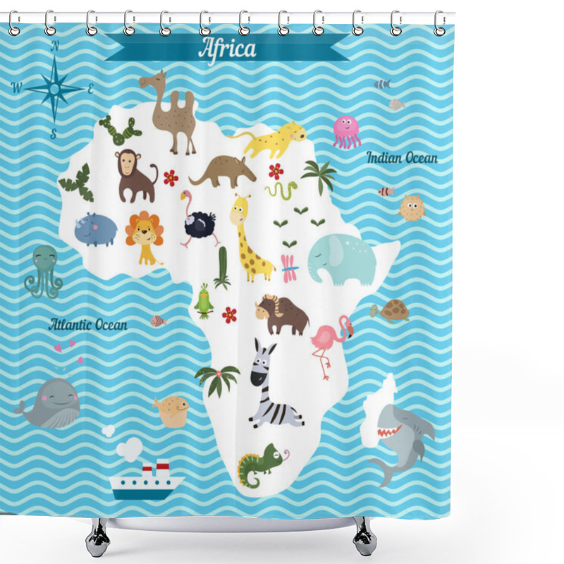 Personality  Cartoon Map Of Africa Continent With Different Animals. Shower Curtains