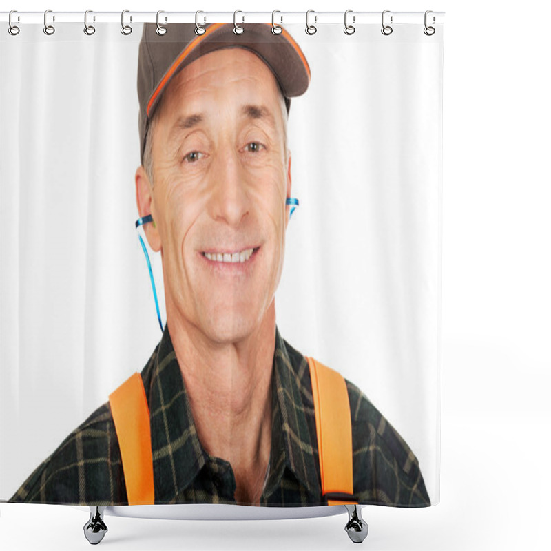 Personality  Mature Worker Wearing Ear Protectors Shower Curtains