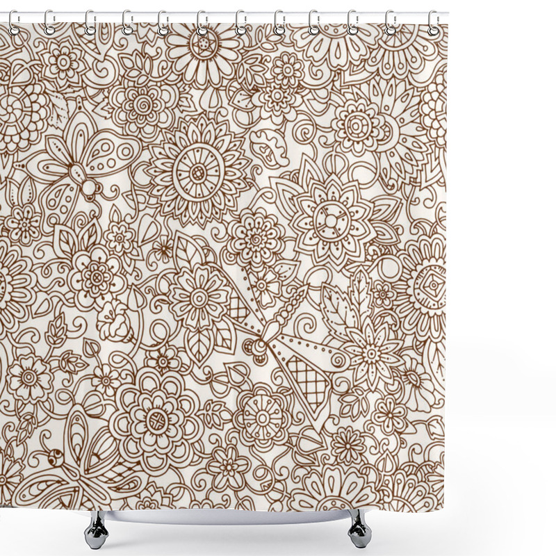 Personality  Seamless Pattern With Flowers. Ornate Zentangle Texture, Endless Shower Curtains