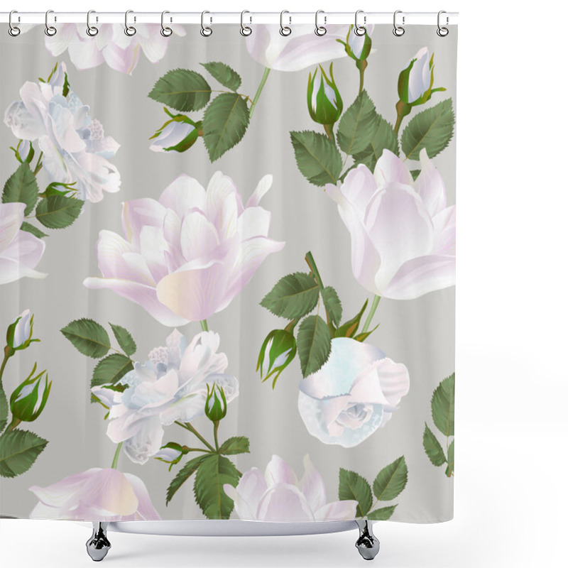 Personality  Vector Botanical Seamless Pattern With Rose And Tulips Flowers. Modern Floral Pattern For Textile, Wallpaper, Print, Gift Wrap, Greeting Or Wedding Background. Shower Curtains