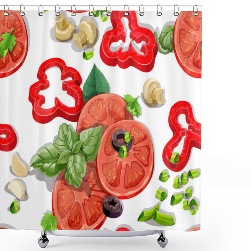 Personality  Seamless Ornament With Delicious And Fresh Vegetables Shower Curtains