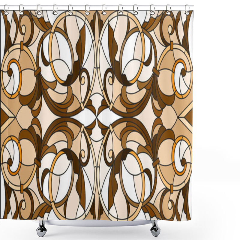 Personality  Illustration In Stained Glass Style With Abstract  Swirls ,flowers And Leaves  On A Light Background,horizontal Orientation, Sepia Shower Curtains