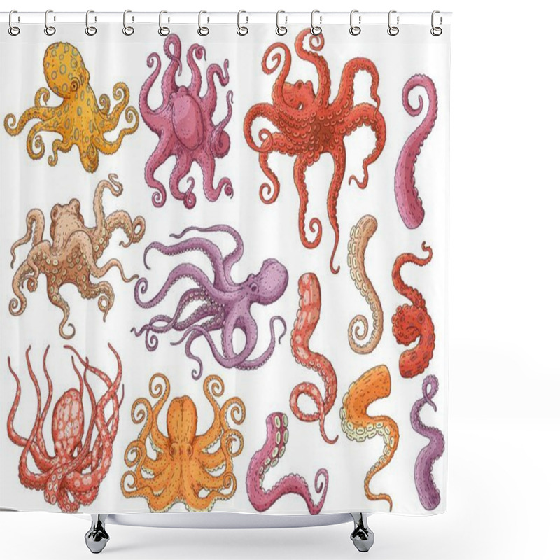 Personality  Vector Yellow Octopus Sketch Marine Animal Icon Shower Curtains