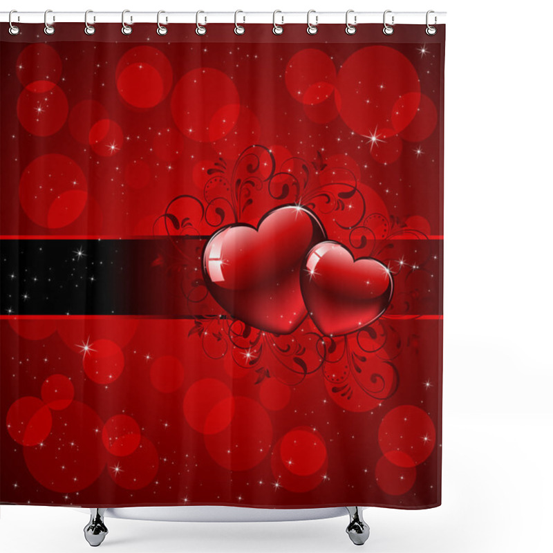 Personality  Hearts With Ornate Elements On Red Background Shower Curtains