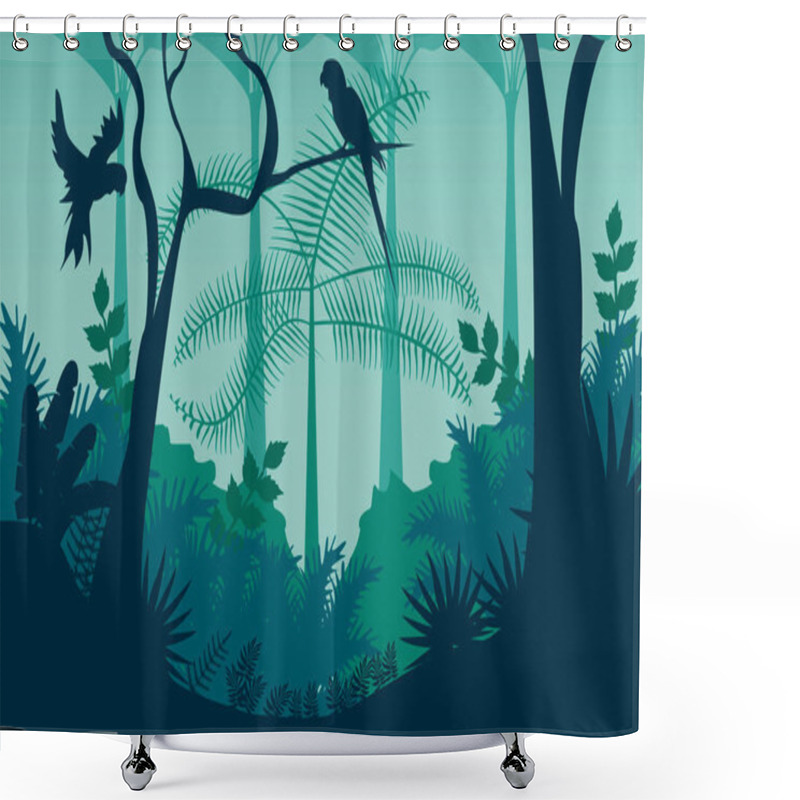 Personality  Jungle Wild Nature Blue Landscape With Parrots Flying Scene Shower Curtains