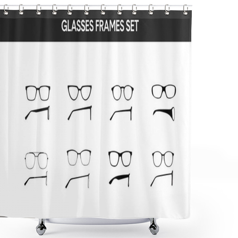 Personality  Vector Isolated Illustration Of A Glasses Frame Set. Set Of Black Glasses Frame Front And Side View Shower Curtains