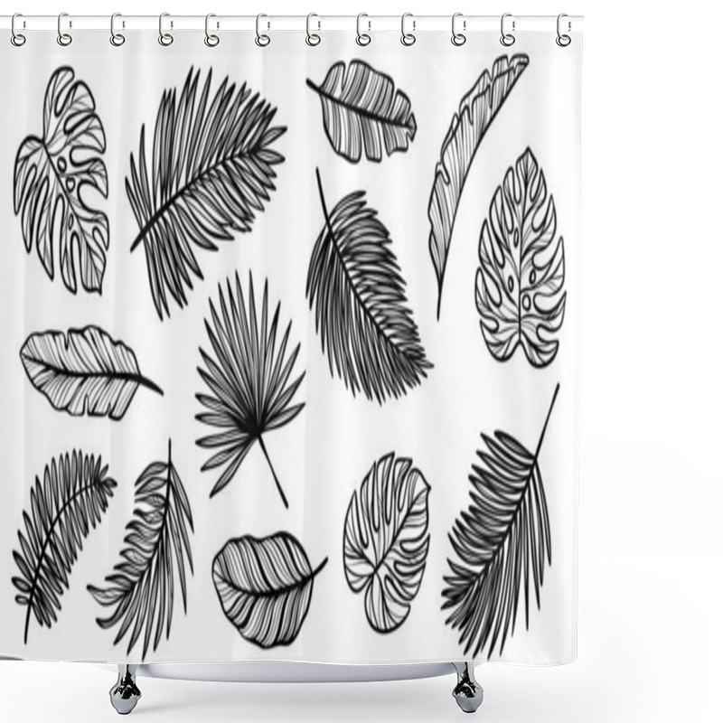 Personality  Tropical Exotic Leaves, Line Art Leaf Doodle Set, Decorative Summer Holiday Leaves Illustration Collection, Isolated Designs Shower Curtains