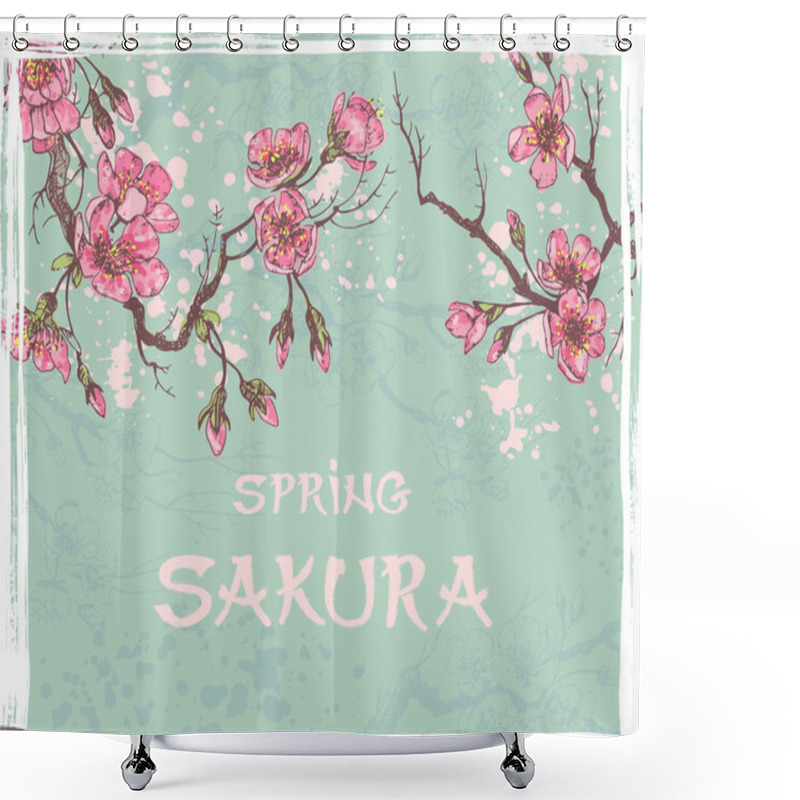 Personality  Spring Sakura Card Shower Curtains