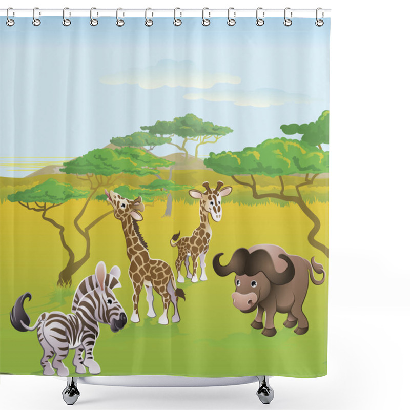 Personality  Cute African Safari Animal Cartoon Scene Shower Curtains