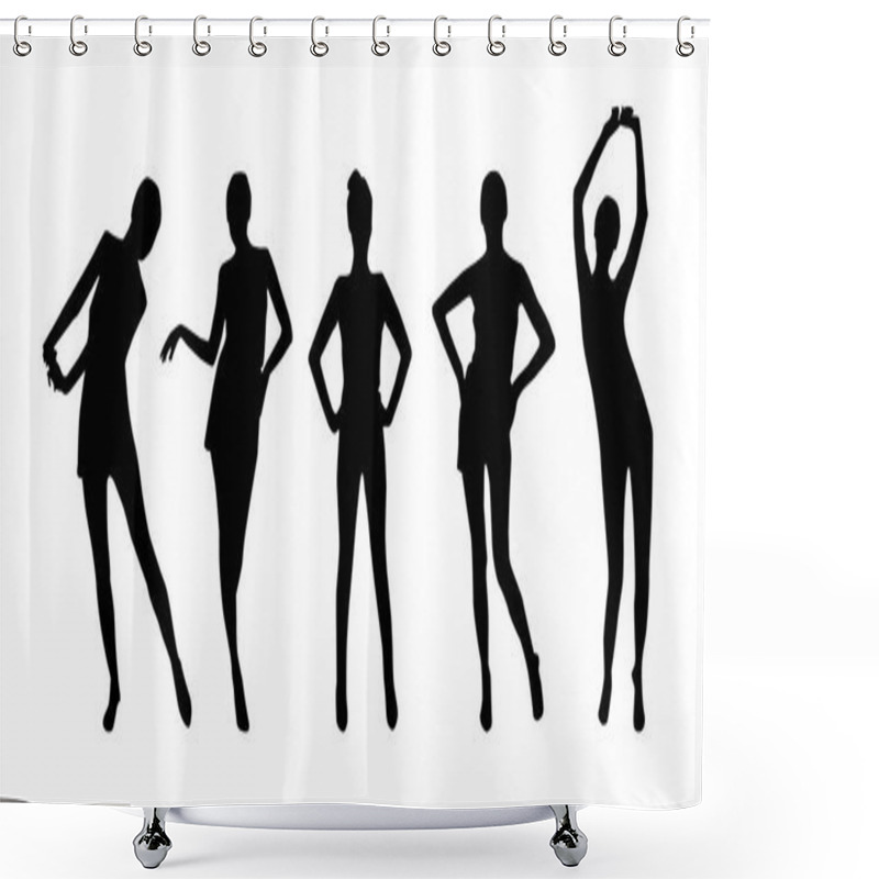 Personality  Set Of Posing Women Black Silhouettes Shower Curtains