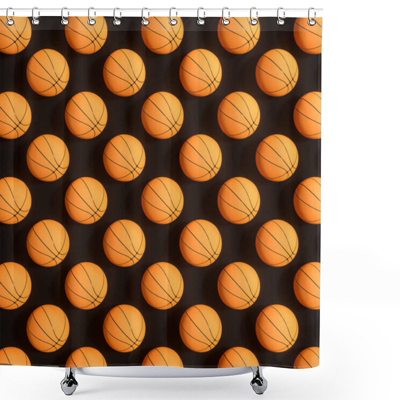 Personality  Repeating Sports Ball Pattern With Black Background, 3d Rendering. Computer Digital Drawing. Shower Curtains