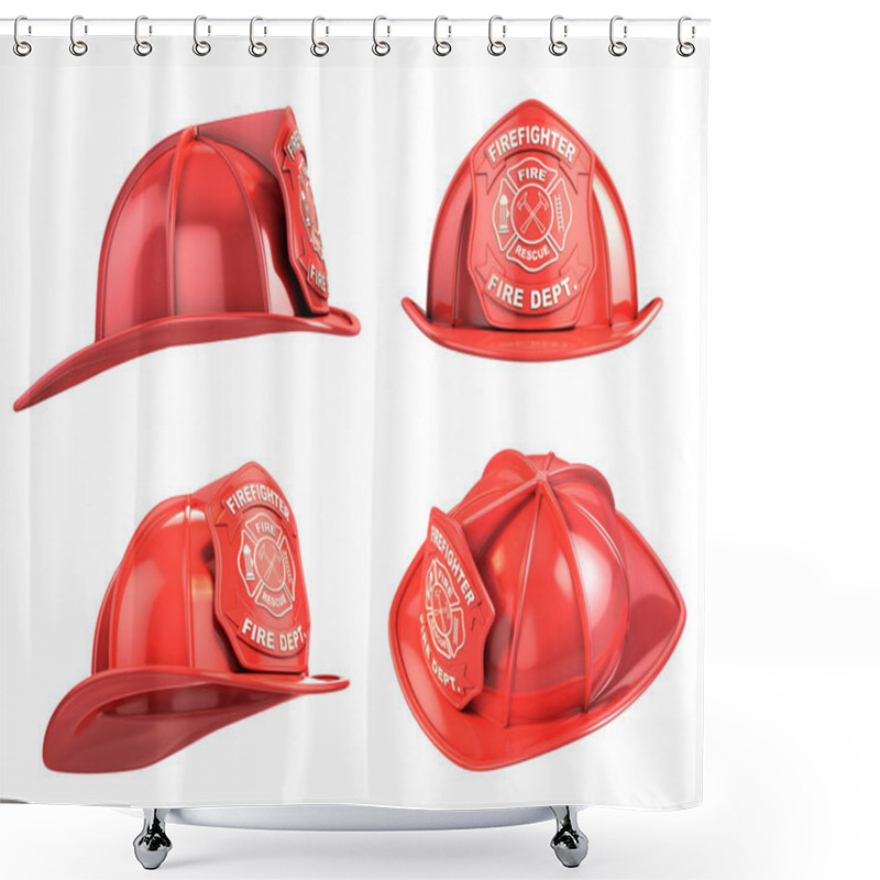 Personality  Fireman Helmet From Various Angles Shower Curtains