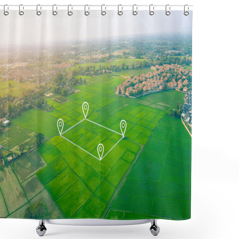 Personality  Aerial View Of Land And Positioning Point Area. Shower Curtains