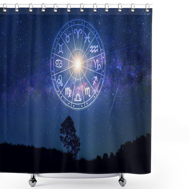 Personality  Zodiac Signs Inside Of Horoscope Circle. Astrology In The Sky With Many Stars And Moons  Astrology And Horoscopes Concept Shower Curtains