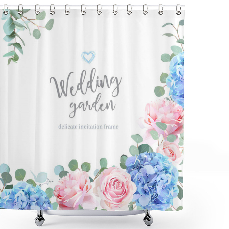 Personality  Blue Hydrangea, Pink Rose, Silver Dollar Eucalyptus Shower Curtains