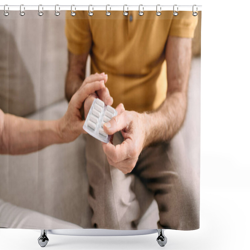 Personality  A Loving Couple Shares A Moment As The Wife Helps Her Husband With His Diabetes Management. Shower Curtains