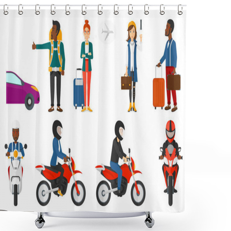 Personality  Transportation Vector Set With People Traveling. Shower Curtains