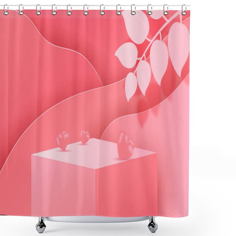 Personality  Podium Display Product Happy Valentine's Day Banners, Realistic Style Minimalist. Premium Vector Shower Curtains