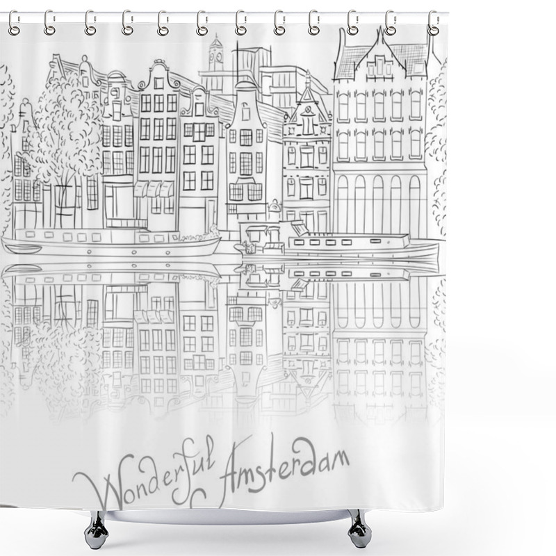 Personality  Vector City View Of Amsterdam Canal Shower Curtains