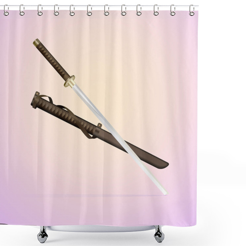 Personality  Katana - Japanese Sword. Vector Illustration. Shower Curtains