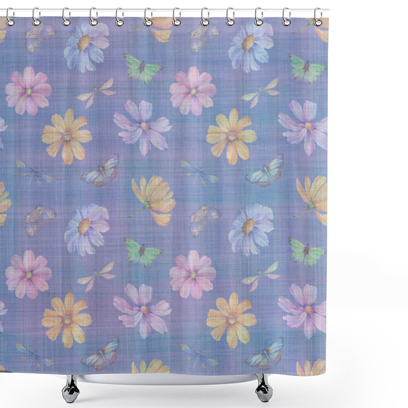 Personality  Seamless Botanical Abstract Pattern. A Background Of Flowers And Butterflies For Design, Packaging, Printing, Wallpaper And Scrabbooking. Shower Curtains