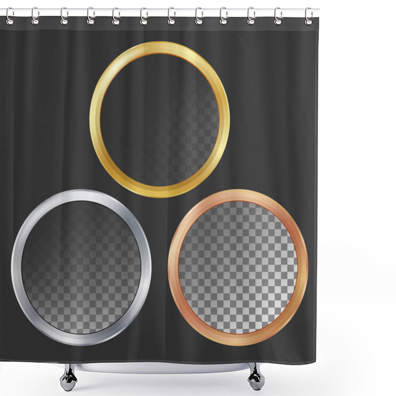 Personality  Gold, Silver, Bronze, Copper Metal Frames Vector. Round. Realistic Metallic Plates Illustration Shower Curtains