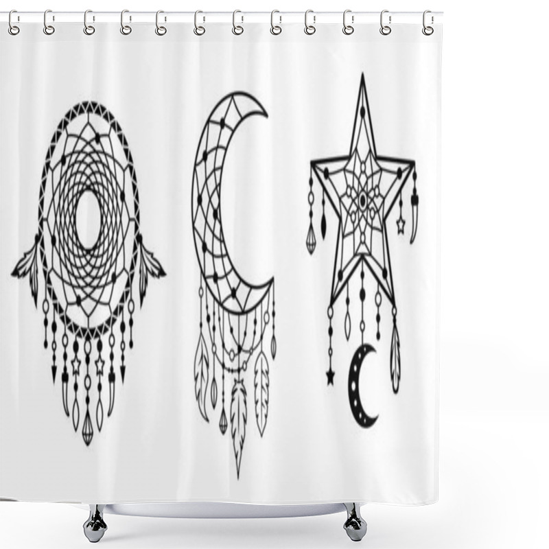 Personality  Set Of Dream Catcher Designs. Tribal Indian Symbol. Native American Print. Shower Curtains