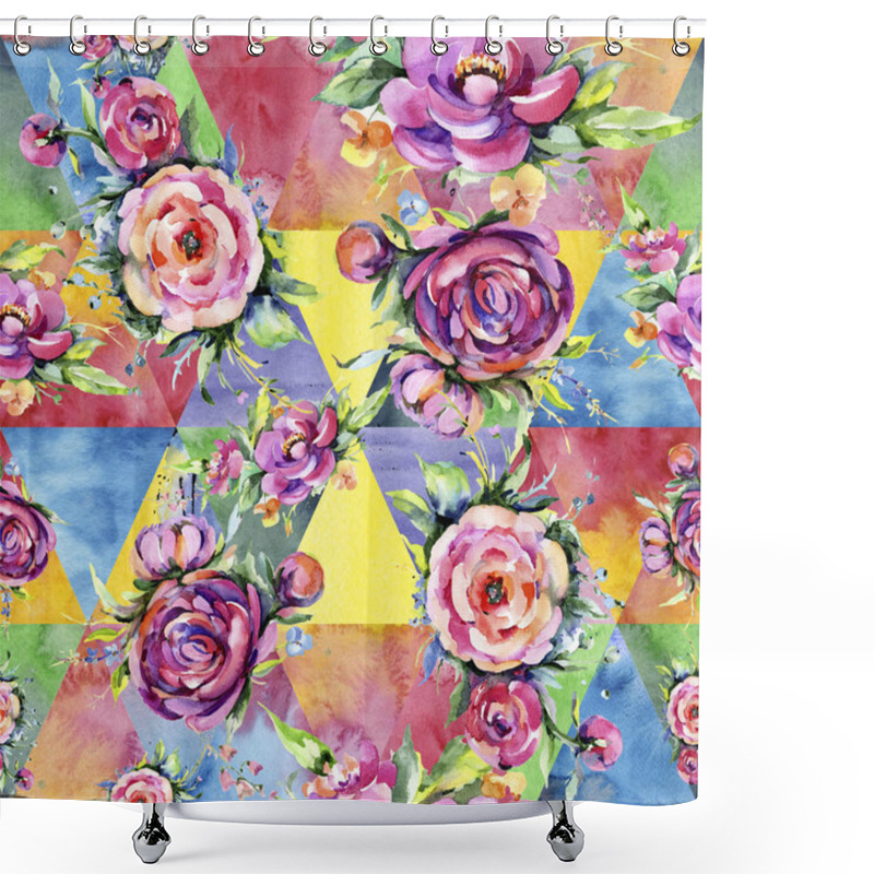 Personality  Watercolor Bouquet Pink Peony Flowes. Floral Botanical Flower.Seamless Background Pattern. Shower Curtains