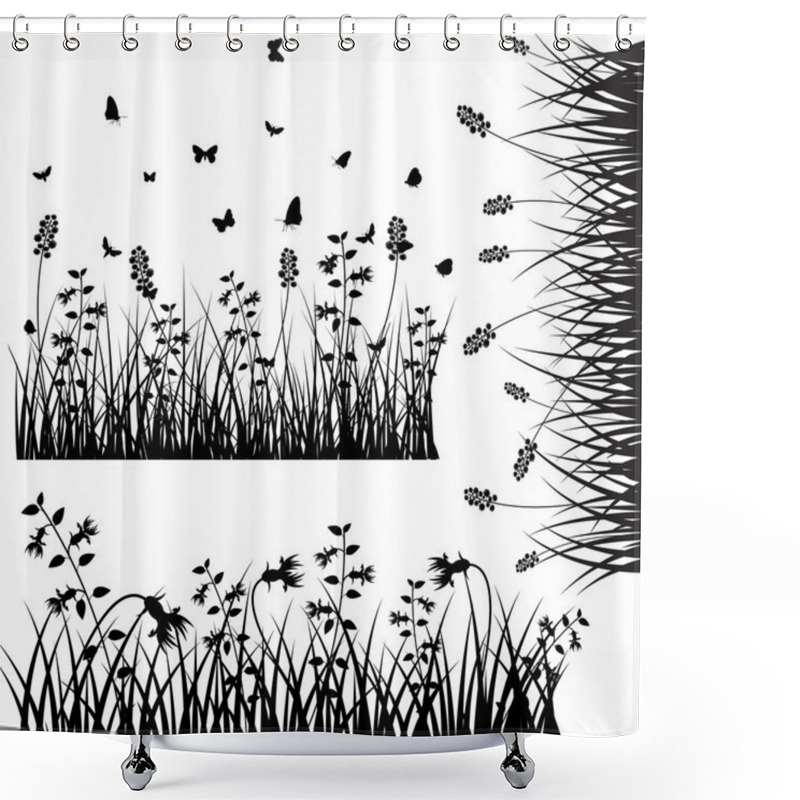 Personality  Set Of Flourish Grass Silhouettes Elements Shower Curtains