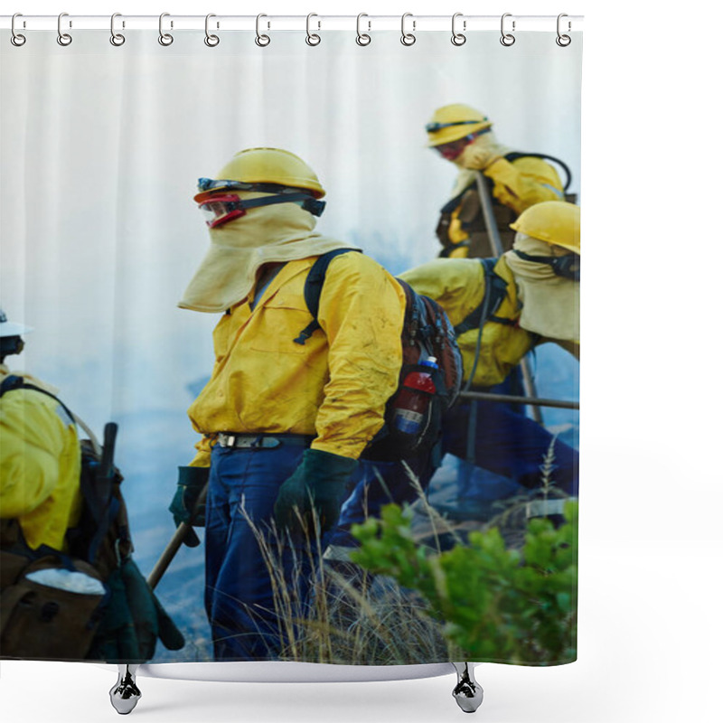 Personality  Ready To Take The Fight To The Fire. Fire Fighters Combating A Wild Fire Shower Curtains