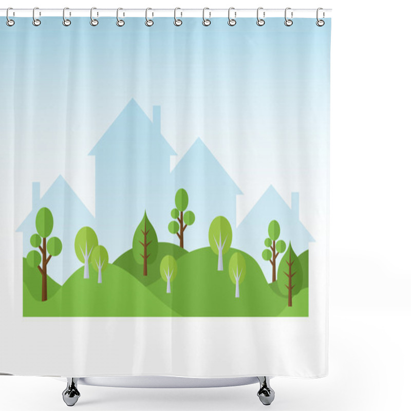 Personality  Green Trees And Houses Silhouettes Shower Curtains