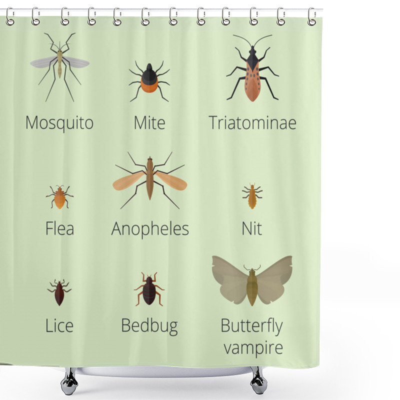 Personality  Colorful Insects Icons Isolated Wildlife Wing Detail Summer Worm Caterpillar Bugs Wild Vector Illustration. Shower Curtains