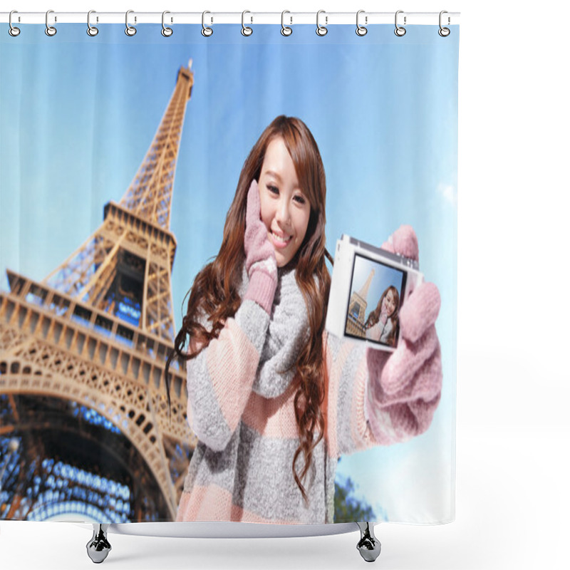 Personality  Happy Travel Woman In Paris Shower Curtains