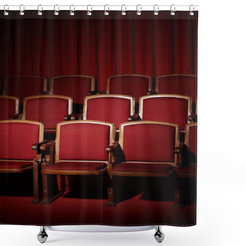 Personality  Empty Red Theater Seats Under A Red Curtain. Shower Curtains