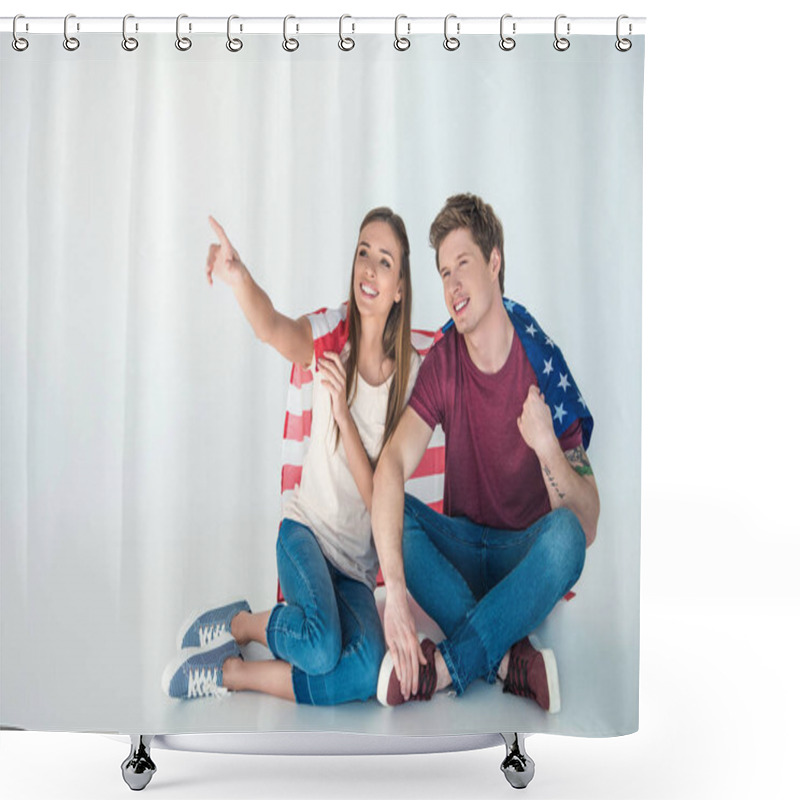 Personality  Young Couple With American Flag Shower Curtains