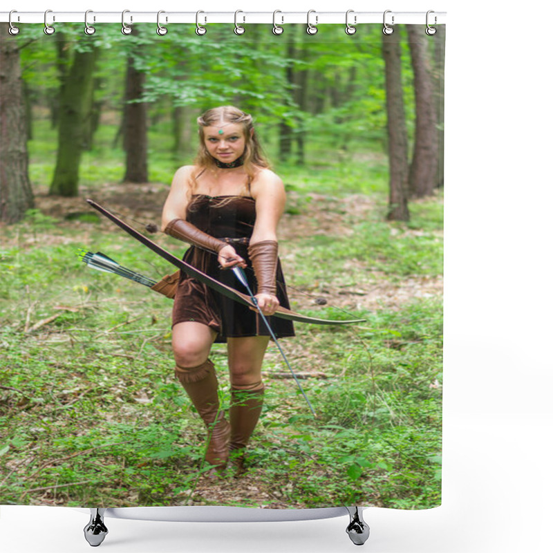 Personality  Young Lady Elf With A Long Bow Shower Curtains