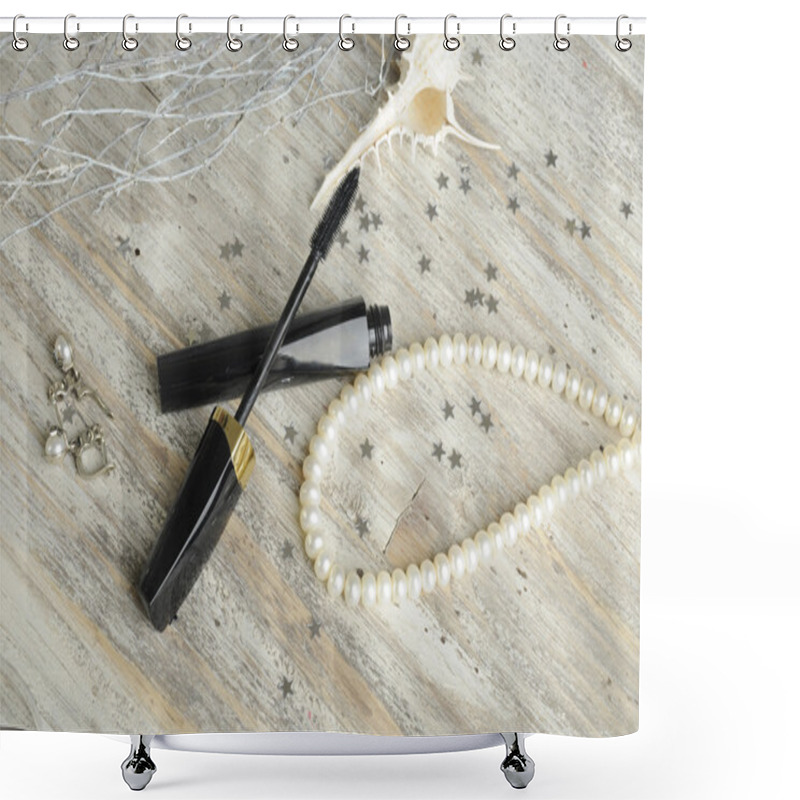 Personality  Brush Of Black Mascara With Necklace Shower Curtains